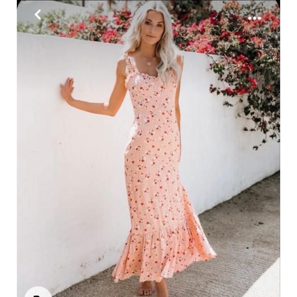 Vici | Like A Peach Floral Ruffle Maxi Dress